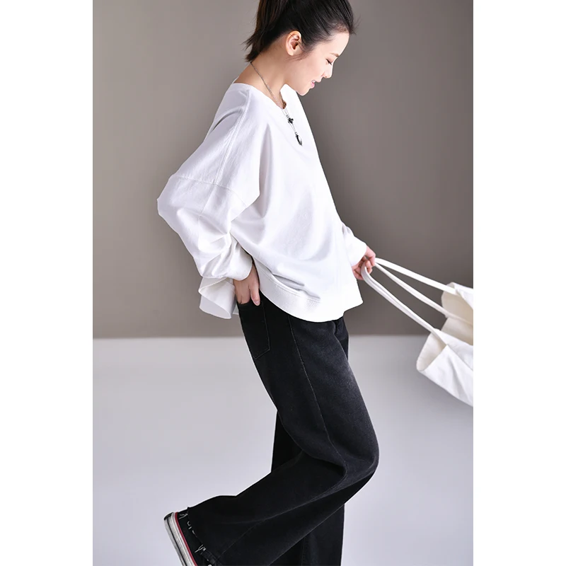 Женская блузка с круглым вырезом MICOCO T2126 хлопковая Повседневная футболка