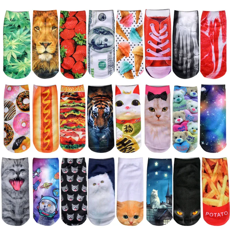 Симпатичные женские носки лодочки с рисунком животных и продуктов дизайнерские