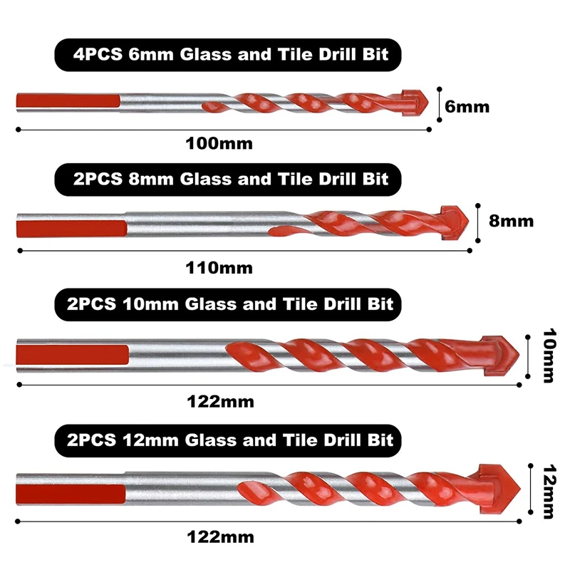 

10PCS Masonry Drill Bits Set for Tile Glass Ceramic Brick, with Triangular Handle and Industrial Strength Carbide Tips
