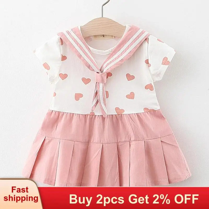 Платья для малышей Новинка Летний костюм принцессы с принтом сердца девочек