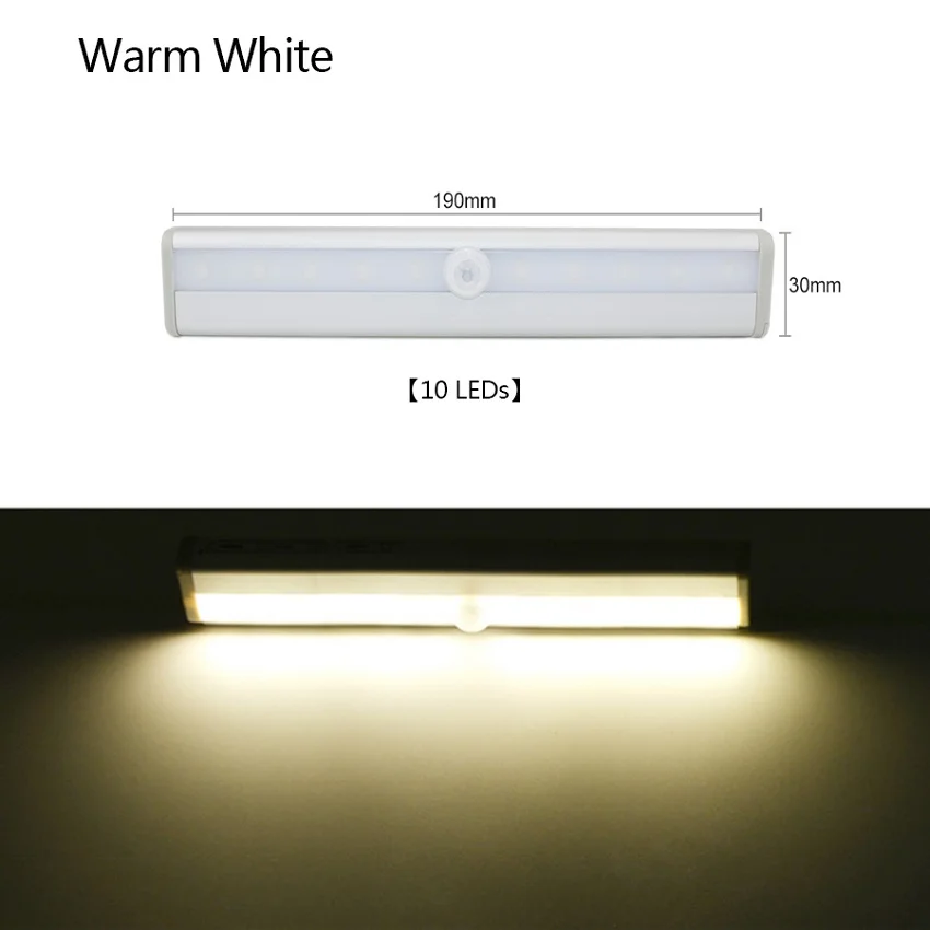 10leds CW--A PIR датчик движения светодиодный свет под шкафом батарея мощность шкаф гардероб ночник паста для кухни стены Лестничные светильники Освещение - Цвет: 10leds CW--A