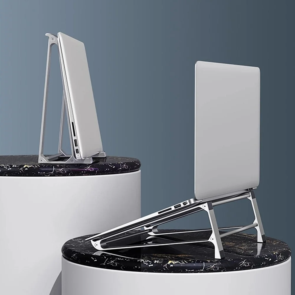 

2 In 1 Aluminium Alloy Vertical Storage Laptop Stand Desktop Tablet Holder Desk Mobile Phone Stand For IPad Pro Notebook