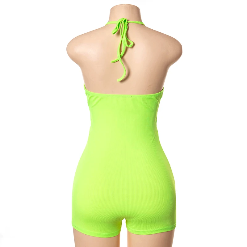 

Bomblook Sexy Party Club Rompers Summer Female 2021 Solid Halter Backless Sleeveless Patchwork Cut Out Playsuit Women Streetwear