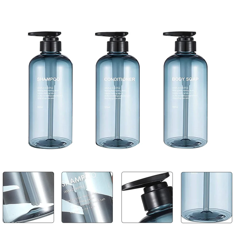 

3pcs Empty Lotion Bottles Press-type Bottles Shampoo Storage Bottles (Blue)