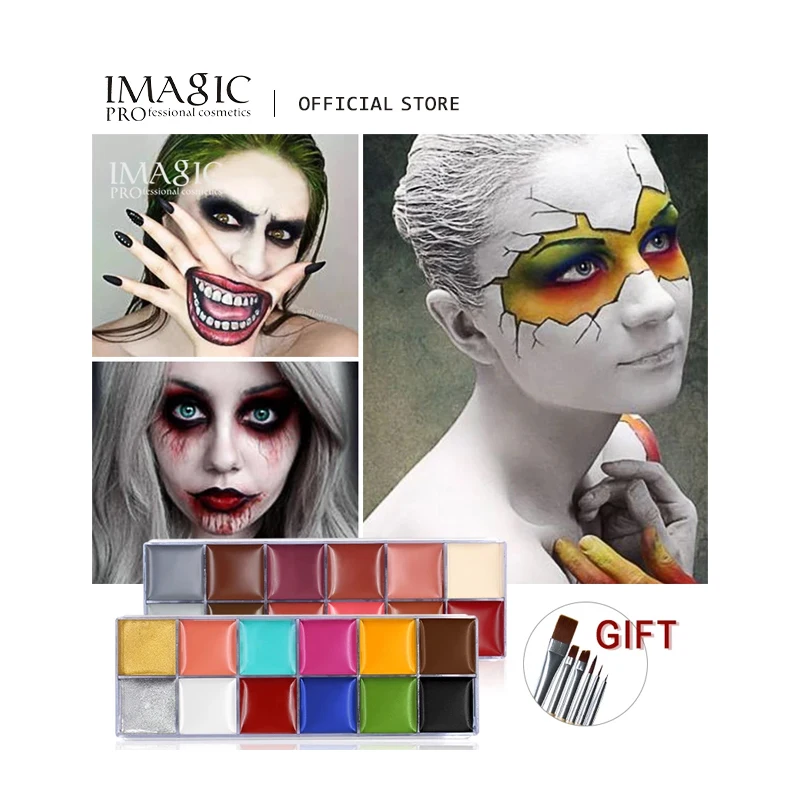 

IMAGIC, 12 цветов, флэш-тату, краска для лица, тела, масляная краска, искусство для рисования на Хэллоуин, маскарадный инструмент для красоты и ма...