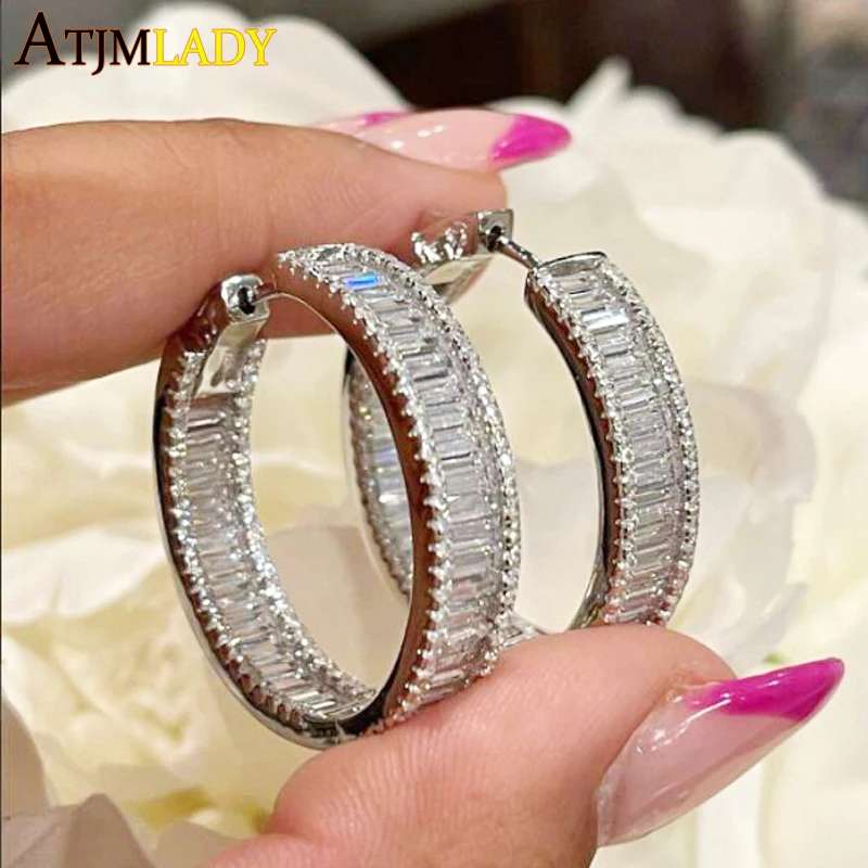 2021 новые летние сверкающие Bling льдом 5A багет кубического циркония Средний CZ Huggie