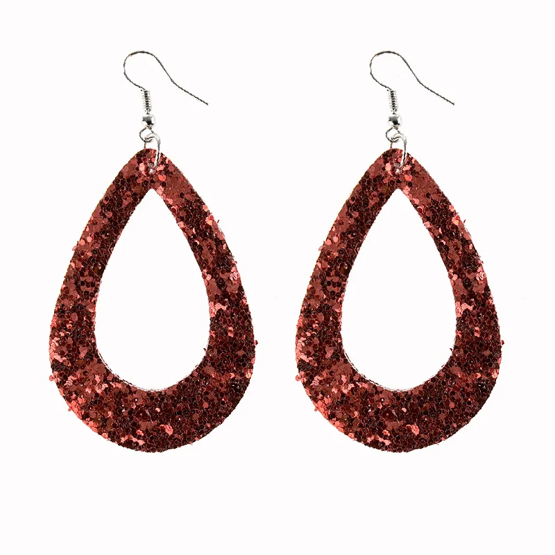 Двухсторонние серьги из искусственной кожи для женщин блестящие полые капли