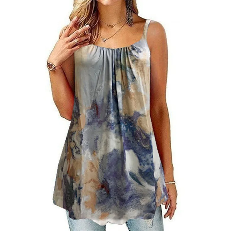 

S-6XL Oversized Gradient Print Women Top T shirt 2020 Summer Sexy Sleeveless Beach Tshirt Big Size Female Loose Casual Tees Tops