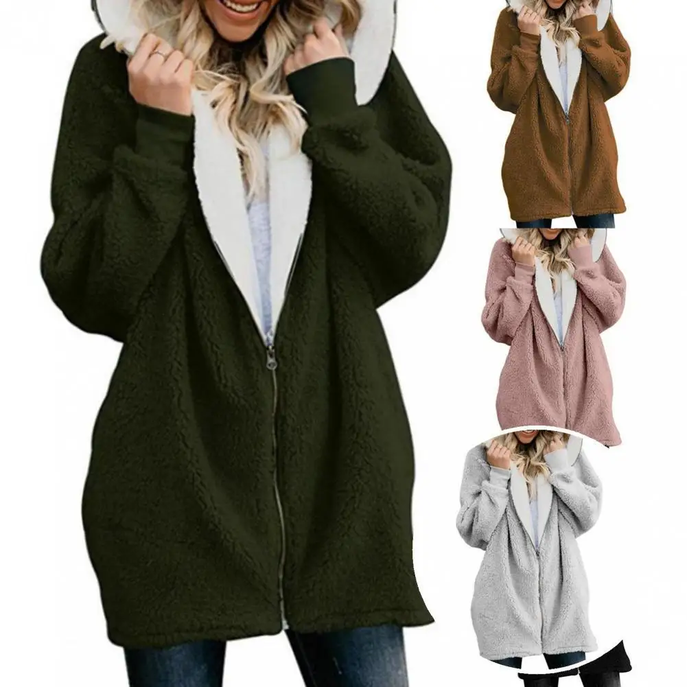 

Fashion Mid-Length Hooded Women Coat Loose Cardigan Casual Cold Resistant