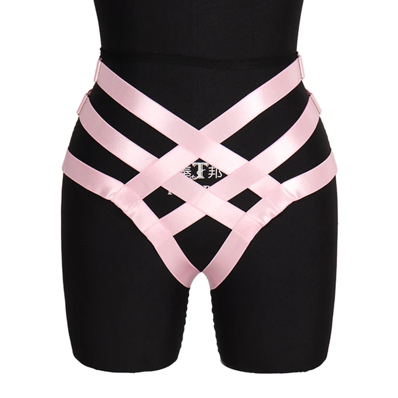 Kawaii Pink Bow Garter Belt Cage Waist Stockings Suspender Belt Strap Elastic Adjust Hollow Out Bondage Harness Goth Fetish Wear