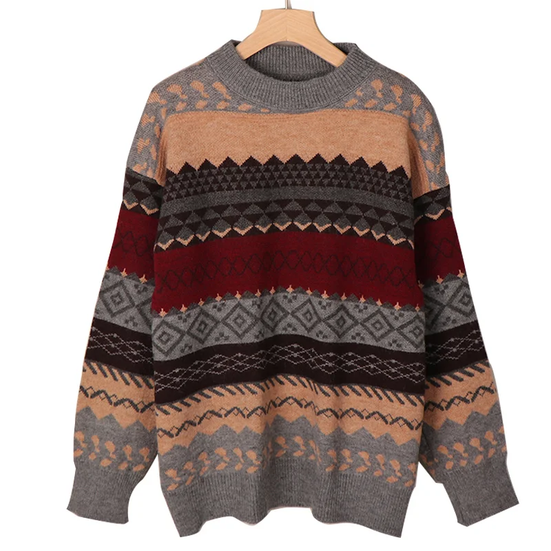 

Свитер женский, вязаный, в полоску, в Корейском стиле