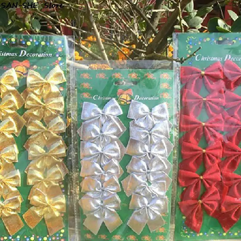 

12Pcs Christmas Bow Tie Ornaments Christmas Tree Pendants Tree Decoration Baubles 2022 New Year Christmas Home Decorations