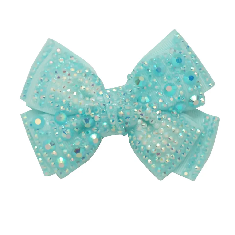 

4 inch Plain Rhinestone Hair Bows With Black Clips Kids Girls Crystal Jelly Bows Hair Clips Hairgrips Hair Accessories