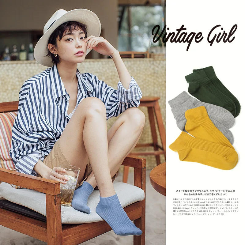 

6 Pair The New Women's Socks Color Comb Cotton Pit Strip Foundation Short-barrel Socks Japanese Boat Socks Woman
