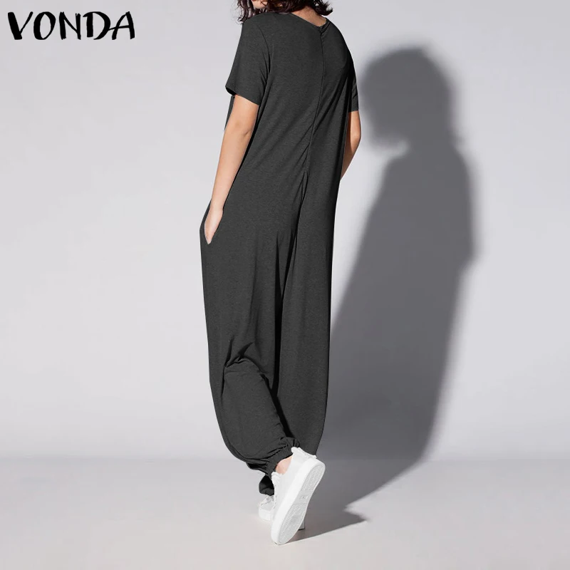 Повседневные Костюмы, женские комбинезоны VONDA, винтажные комбинезоны пляжного типа с короткими рукавами, женские офисные комбинезоны большого размера, свободные штаны