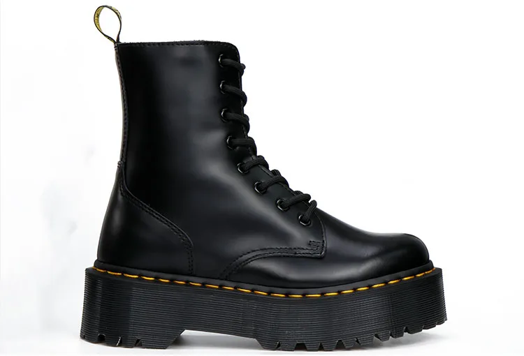 CEVABULE Women Martin Boots Genunie Leather Thick Heel Platfrom Martin Boots Boots Women Side Zipper Boots Leather Boots