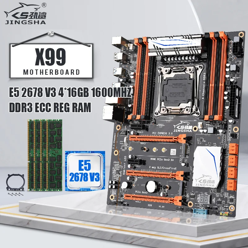 preço Jingsha X99 Placa-mãe Com Xeon E5 2678v3 E 4*16gb = 16gb Ddr3 Ram 8 * Sata3.0 Até 256gb Nvme M.2 * M.2 Wifi