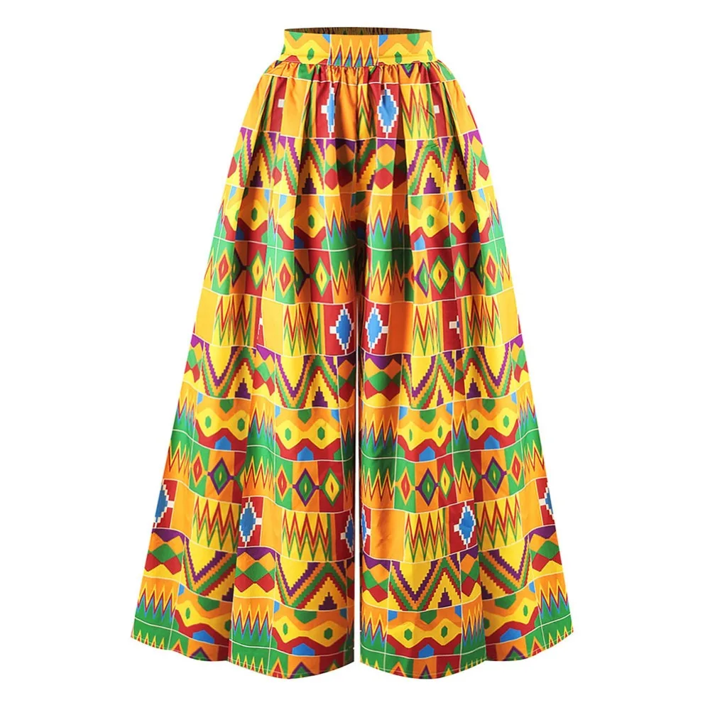 Африканские брюки для женщин эластичные с высокой талией и принтом Дашики