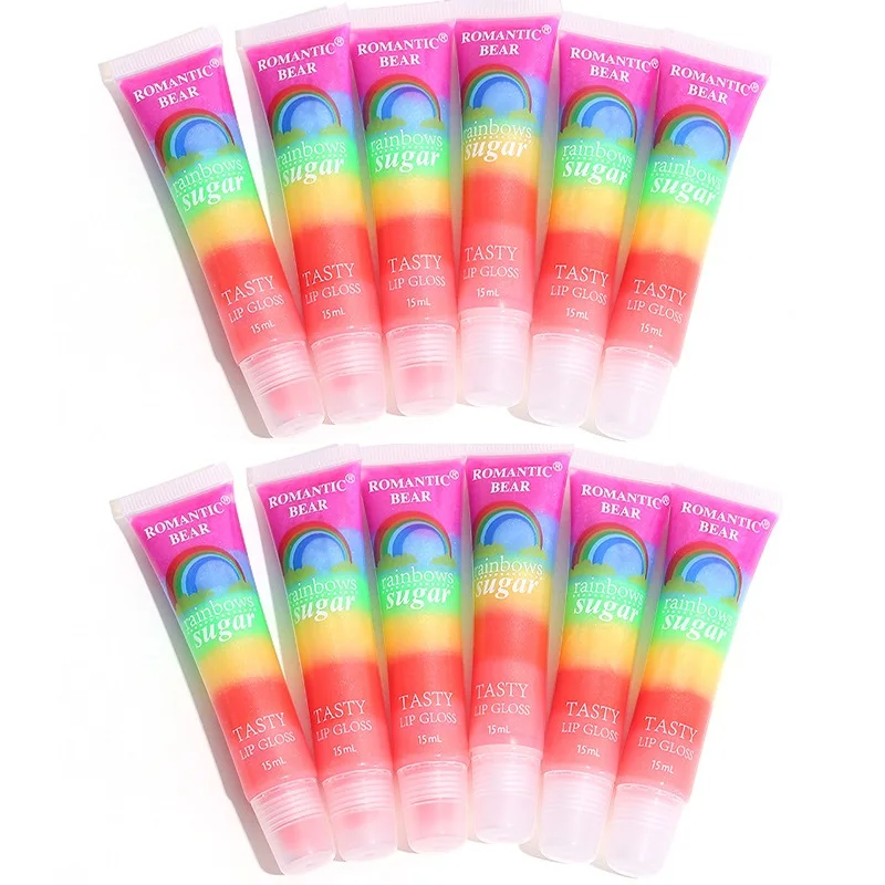 

12Pcs/lot Rainbow Tasty Sugar Lip gloss Glitter Lip Oil Sexy Cute Fruit Lip Balm Shiny Liquid Lipstick Moisturizing Lip Care