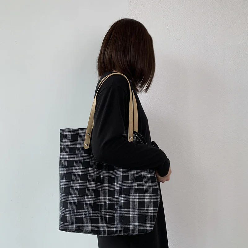 

ANGIETPYE Canvas Tote Bag 2pcs on New Sale Reusable Women's Bags New Designer Plaid Fashion Tote Bag Casual Ladies Shopping Bag
