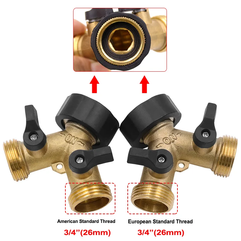 Шланг разделитель труб 3/4 дюйма Латунь Садовый двойной проход шаровой кран
