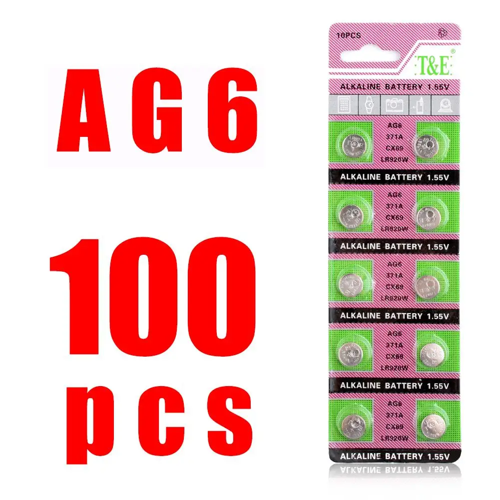 100 шт. 1 55 в AG6 LR920 Щелочная монетная батарея кнопки батареи 371A CX69 LR920W 371 L921 SR927 171 G6A AG 6