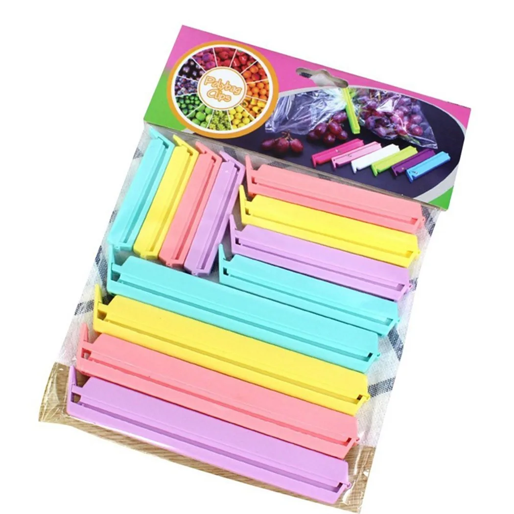 

12pcs/set Kitchen Storage Food Snack Seal Sealing Bag Clips Sealer Clamp Plastic Tool Long Sealing Clip Snack Sealing Clip