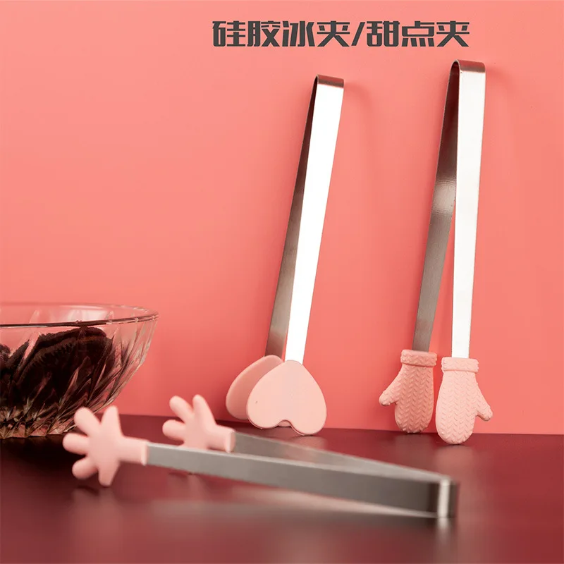 

1 Pcs Creative Small Palm Silicone Tongs Stainless Steel Ice Tongs Mini Food Grade Silicone Food Tongs