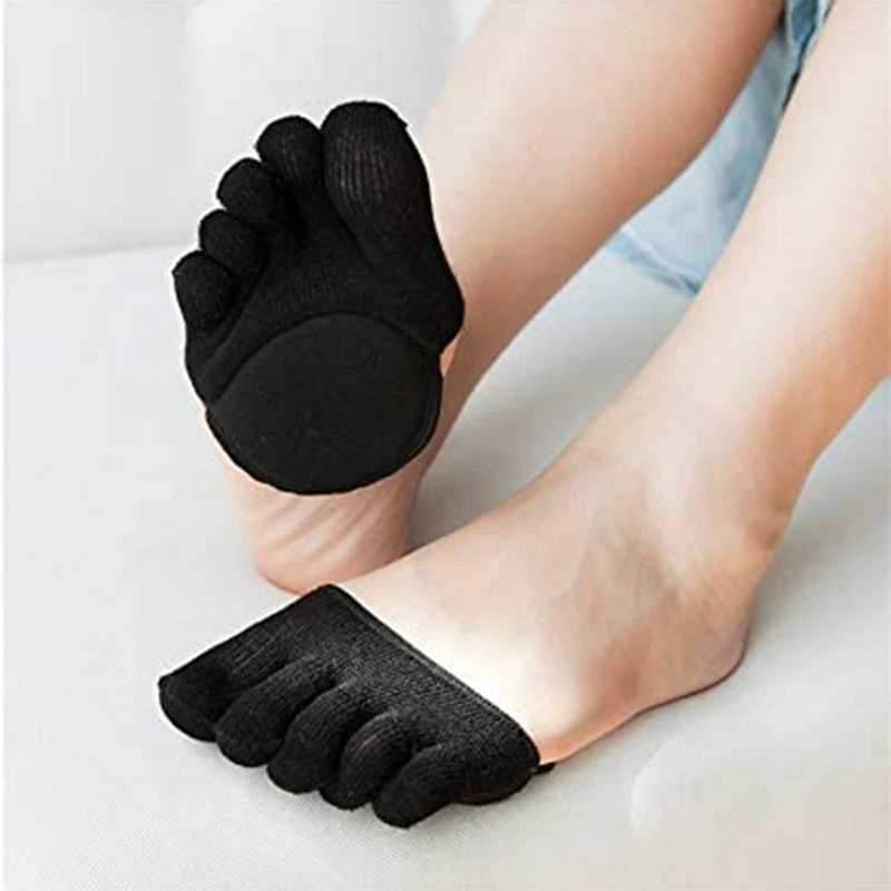 

Cotton No-show Half Palm Five-fingers Socks Women Summer Invisible High Heeled Anti-slip Open Toe Socks Thick Sole Padded Sox