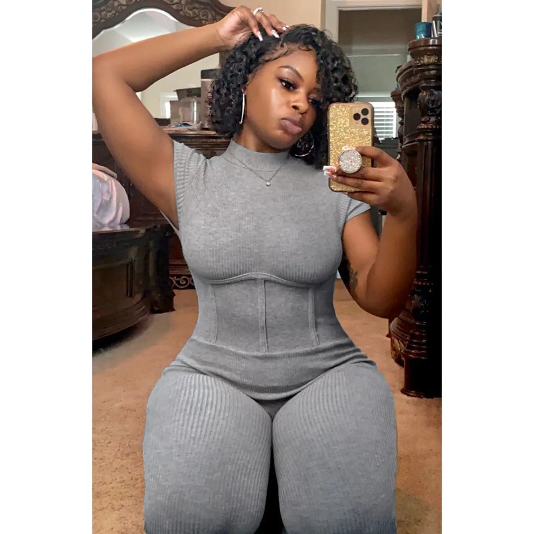 Обтягивающий комбинезон с вырезом на спине Для женщин 2021 короткими рукавами для