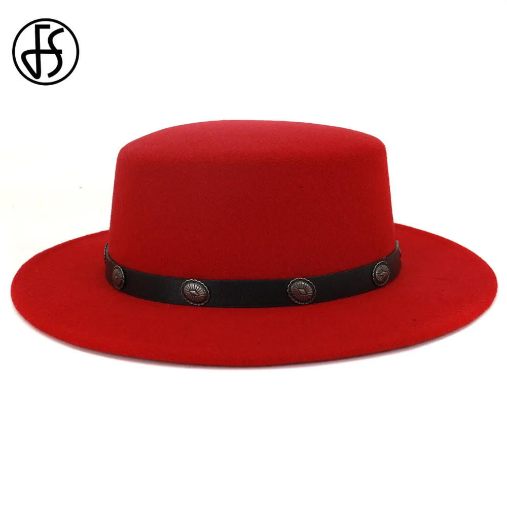 FS модная женская и Мужская шерстяная плоская фетровая шляпа для джентльмена