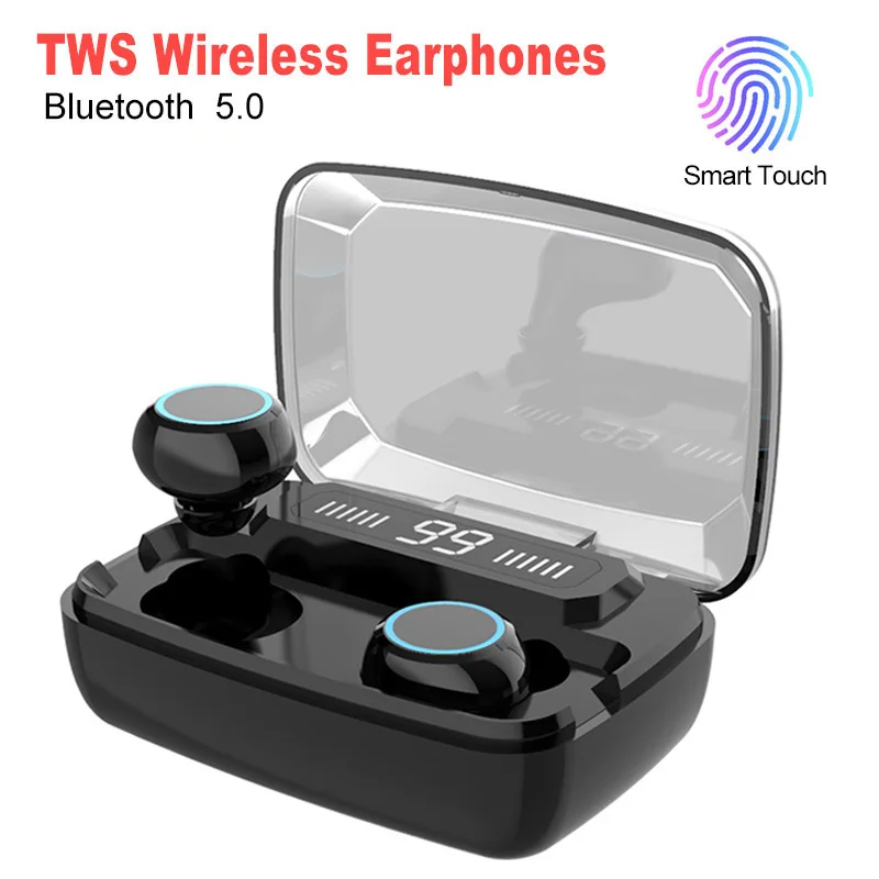 Newest Touch-Black 8D беспроводные наушники Bluetooth наушники V5.0 Спортивные Беспроводные наушники светодиодный дисплей сенсорное управление стерео гарнитура с микрофоном - Цвет: Newest Touch-Black