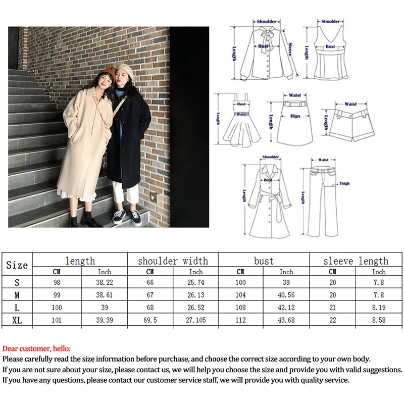 

Plus Size Solid Woolen Coat Woman College Style Single-breasted Loose Long-sleeved Jackets Women Warm Slim Women's Woolen Coat