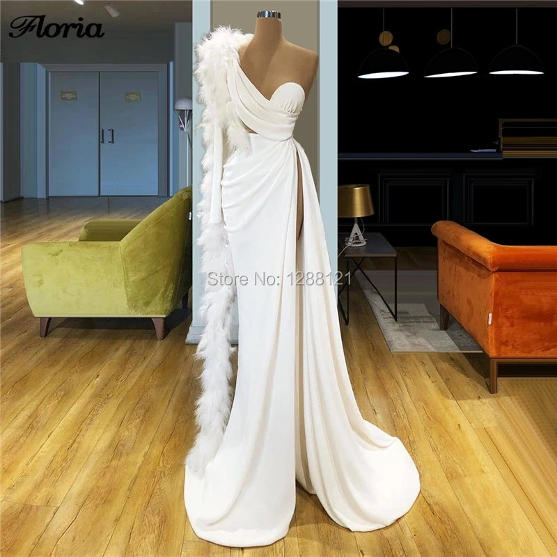 

Mermaid Robe De Soiree 2020 Formal Prom Dresses Feathers Islamic Long Evening Dress Dubai Party Gown For Women Middle East New