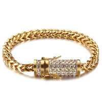 hip hop stainless steel gold bracelets four sided grinding bracelets buckled diamonds plated 18k gold titanium steel bracelet