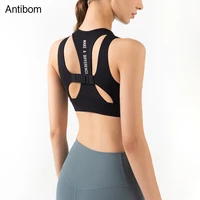 antibom yoga bras womens gym fitness sports top high elastic shockproof padded crop top jog quick dry hollow solid color vest