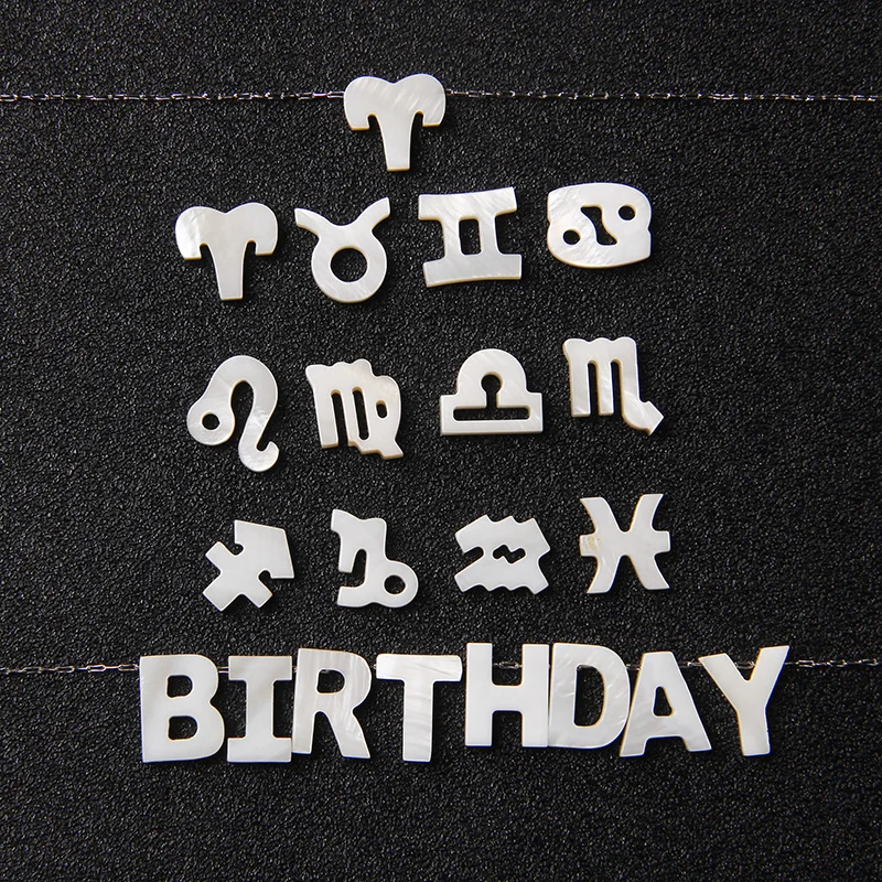 

26 Capital Letter Shell Bead Natural White Mother of Pearl Shell Beads 12 Constellations Charm for DIY Jewelry Handmade Making