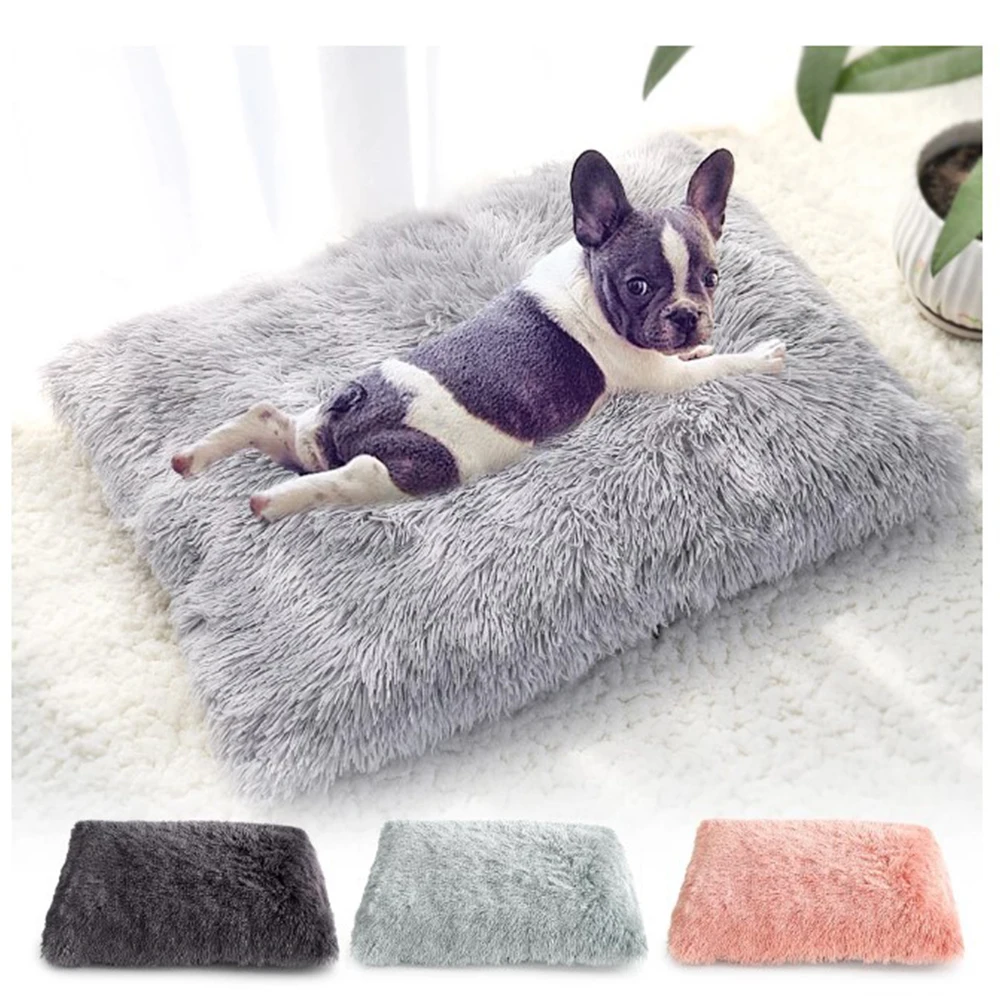 Long Plush Dog Bed Pet Cushion Blanket Soft Fleece Cat Cushion Puppy Chihuahua Sofa Mat Pad For Small Large Dogs