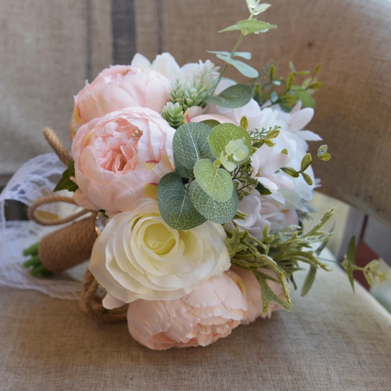 

Artificial Peony Rose Flower Bouquet for Bride Bridesmaid Handmade Wedding Bouquet, Flower Girl Bouquet, Toss Bouquet