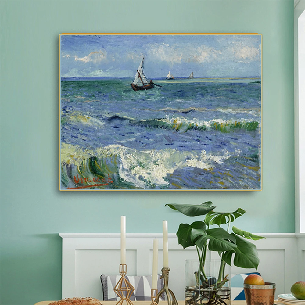 

Citon Van Gogh《Seascape at Saintes-Maries2》Canvas Art Oil Painting Famous Artwork Poster Picture Wall Decor Home Decoration