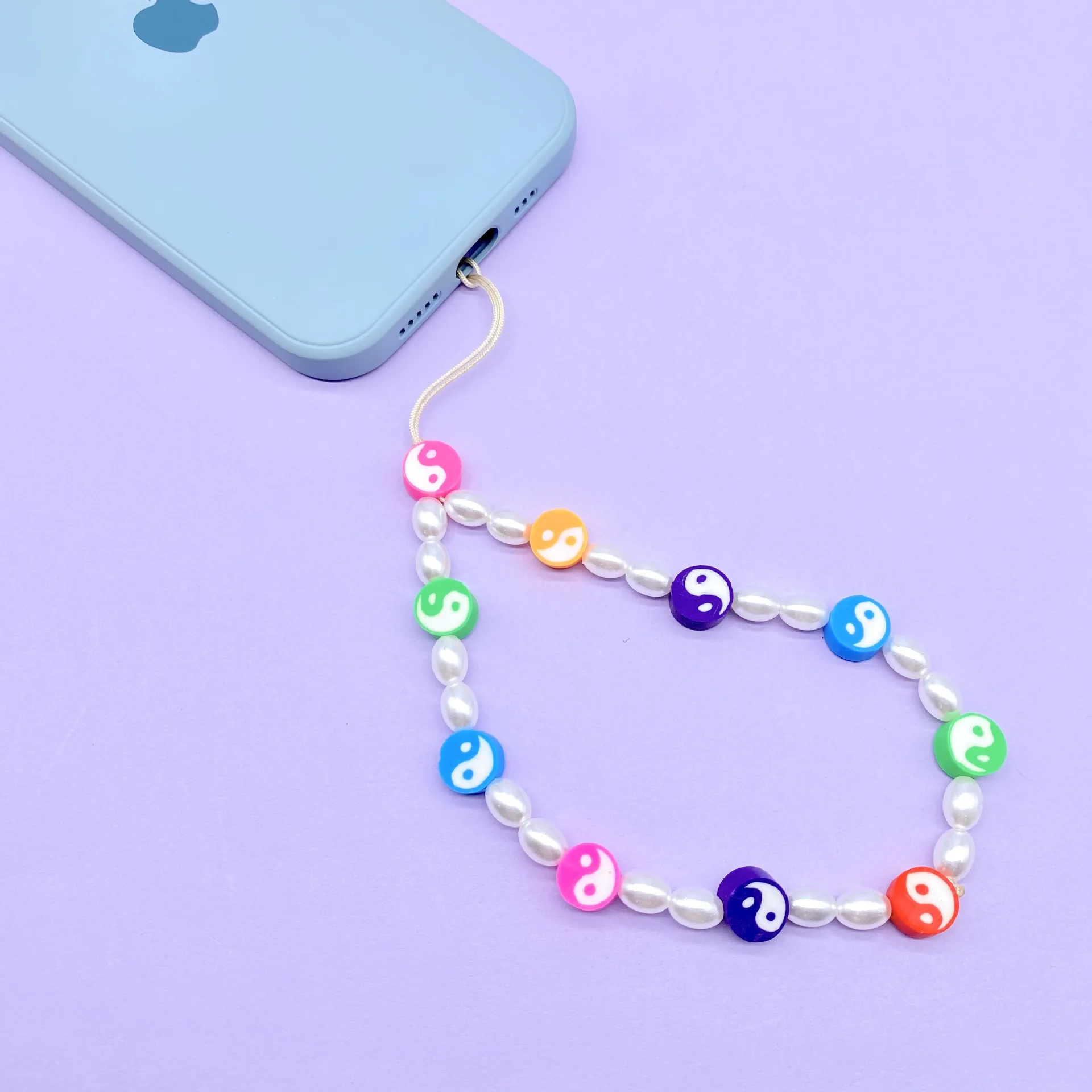 

BLUE STAR Bohemian Creative Gossip Polymer Clay Cell Phone Chain Pendant Pearl Short Cell Phone Lanyard