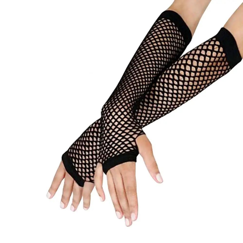 

Wholesales Punk Lady Disco Dance Costume Lace Fingerless Mesh Hollow Fishnet Gloves Black