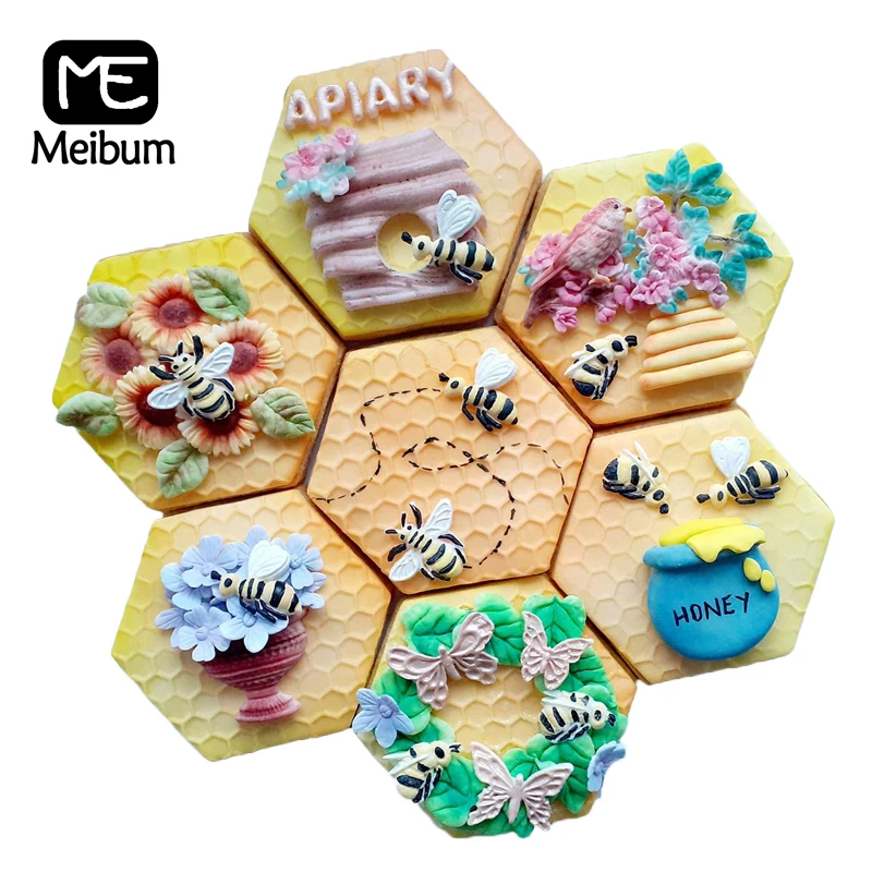Meibum соты и 3 пчелы торт формы украшения помадные силиконовые кексы Sugarcraft