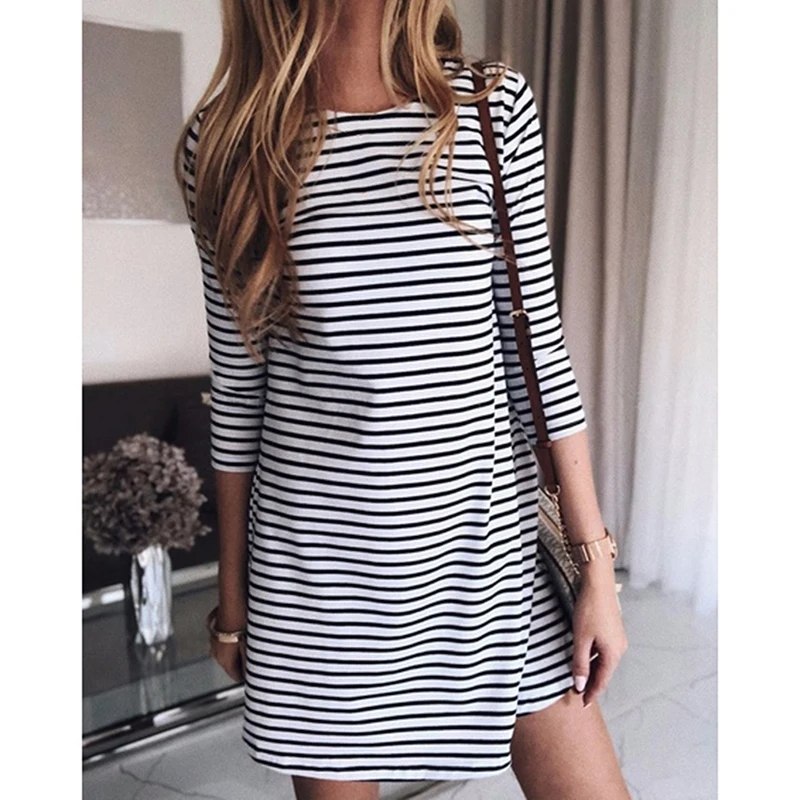 Женское элегантное офисное платье в полоску летнее однотонное Повседневное