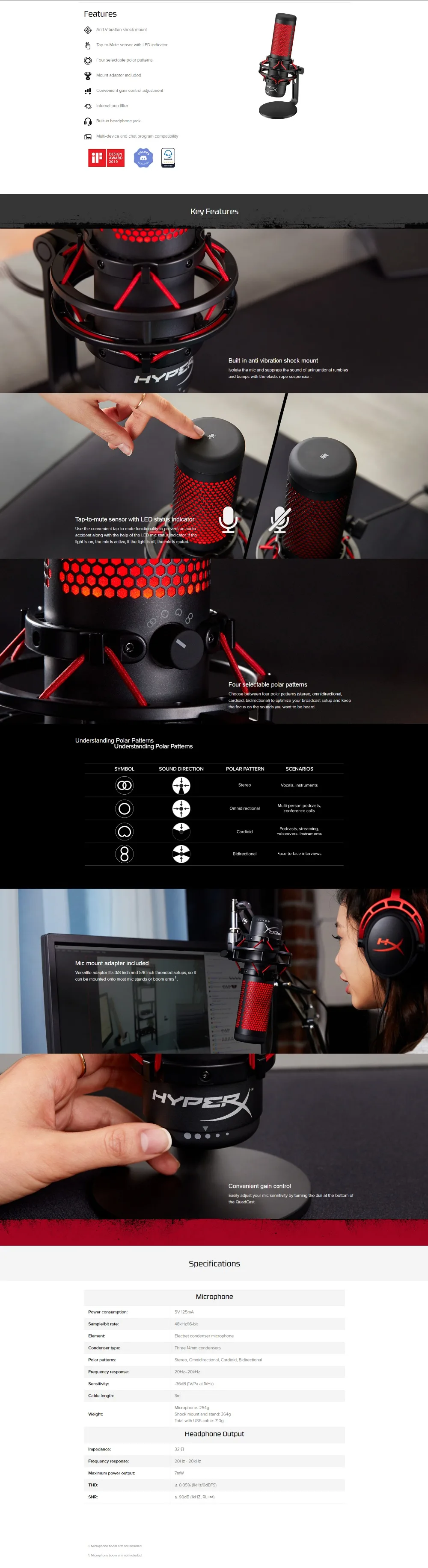 Kingston HyperX QuadCast игровой микрофон Профессиональный Компьютер Микрофон Live Migrofono съемный для ПК, PS4 и Mac