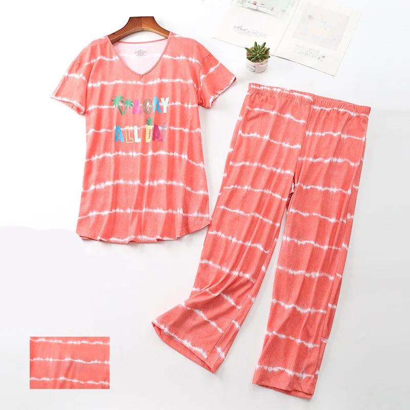 

Casual Stripe Women's Pajamas Set Large Sizes Panties Short Sleeve T-shirt Autumn Female Sexy Pyjamas Fashion Home Sleepwear