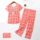 Повседневный Женский пижамный комплект в полоску, трусики большого размера, футболка с коротким рукавом, осенняя женская пижама, модная домашняя одежда для сна