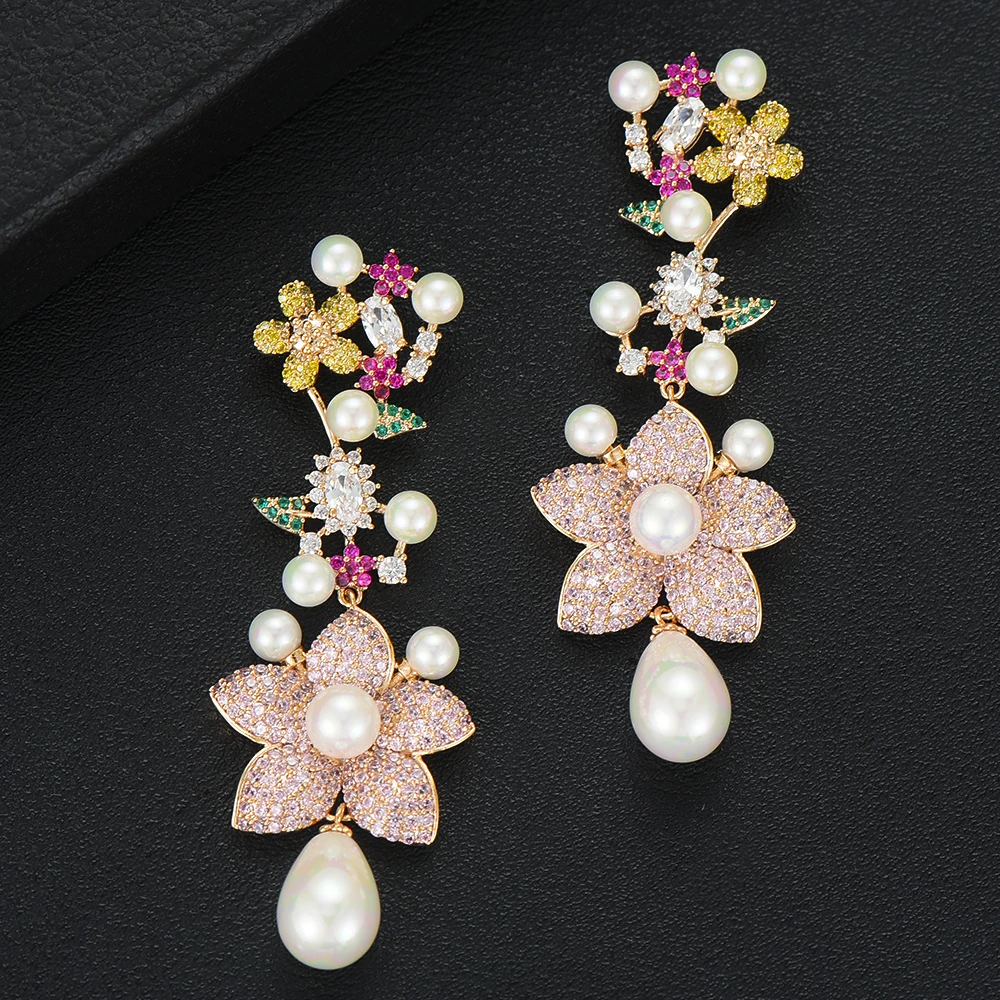 

LARRAURI 2020, трендовые серьги с искусственным жемчугом из Кубического циркония ААА, роскошные женские серьги в виде цветка, серьги-капли для жен...