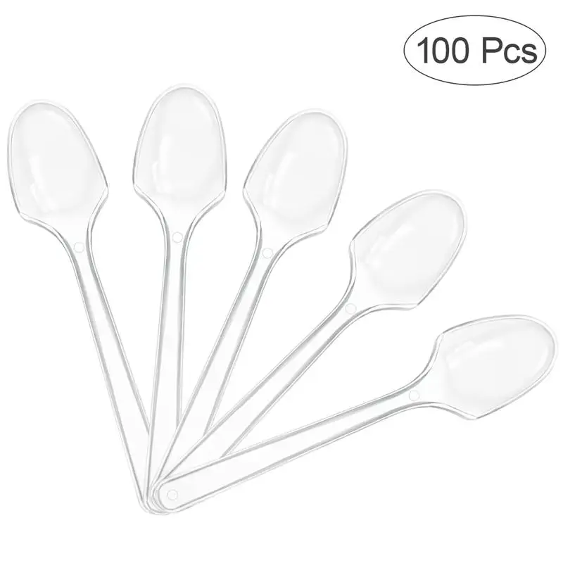 100PCS Mini Transparent Plastic Spoons Disposable Flatware Spoons For Jelly Ice Cream Dessert Appetizer Birthday Party Tableware