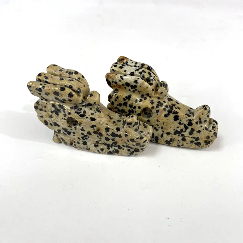 2 дюйма Dalmation яшма череп резной Клык дракона фигурка для украшения